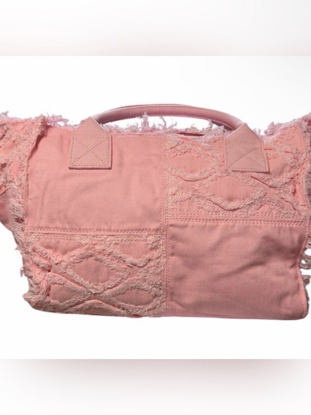 Wildfox Pink Denim Frayed Tote Bag With Crossbody Strap - Picture 2 of 4